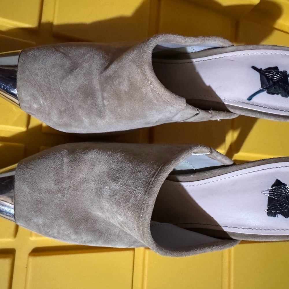 Victoria's Secret Tan and Silver Mules Sleek Suede Design